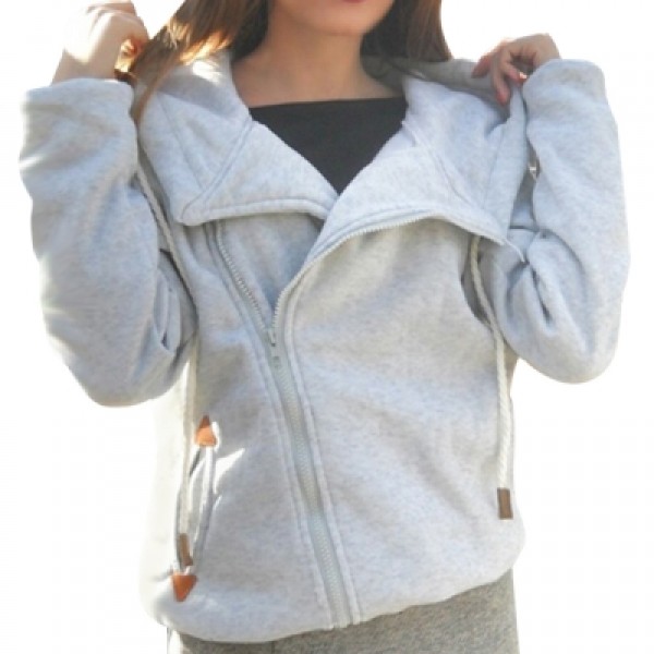 Chic Long Sleeve Pure Color Hoodie For Women