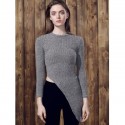 Stand Collar Long Sleeve Irregular Sweater For Women
