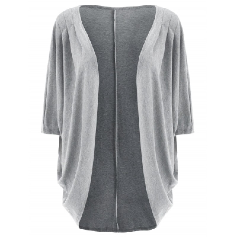 3/4 Sleeve Loose Collarless Solid Color Cardigan