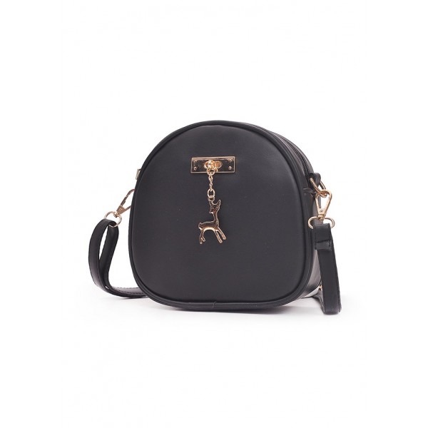 Fashion Women Deer Shoulder Bag PU Leather Circle Mini Crossbody Bag Messenger Handbag Black/Grey/Pink
