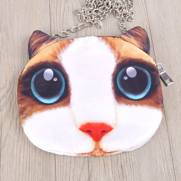 Cute Fashion Women Crossbody Bag Cat Animal Print Zipper Closure Small Shoulder Chain Bag